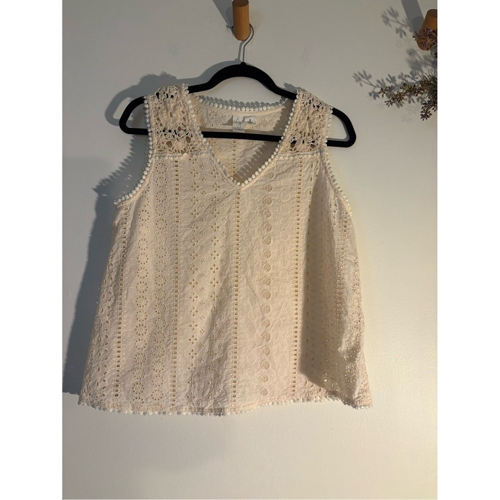 Joie Crochet Lace Sleeveless Cotton Top Ivory Coastal Small - Picture 2 of 7